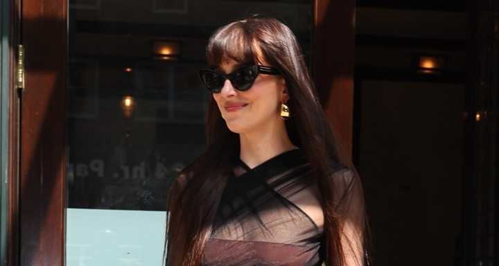 Dakota Johnson Wears Sheer Dress While Out Promoting ‘Materialists’ in NYC 