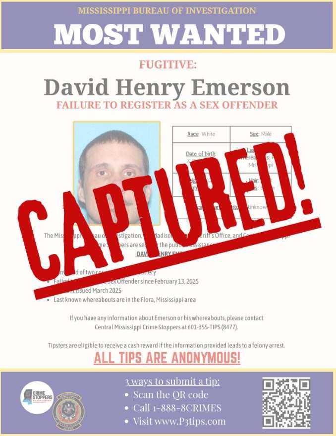 David Henry Emerson Captured: Third Arrest from Mississippi’s Most Wanted List