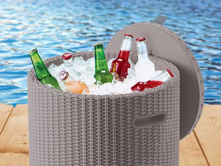 This outdoor patio cooler table will hold your beer and keep it cold