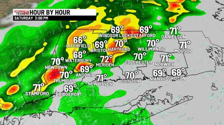 Widespread showers and thunderstorms Saturday afternoon!