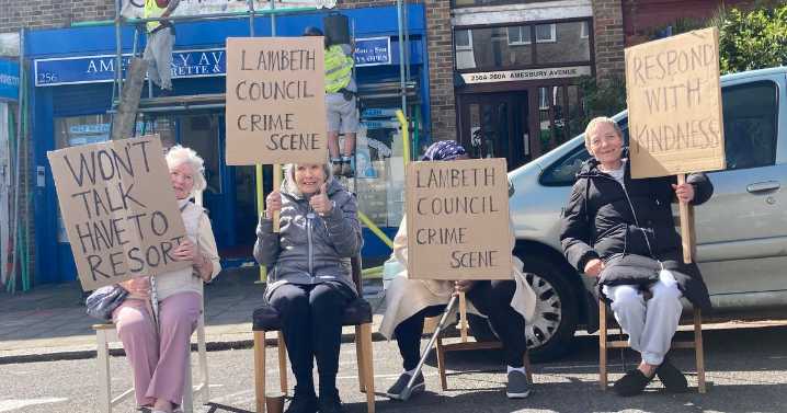 Protesting South London pensioners block road for a third time as they try to stop council workers
