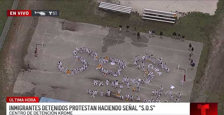 Miami Krome Detention Center Detainees Spell 'SOS' with Bodies