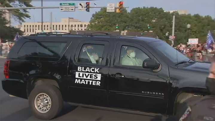 Trump Adds 'Black Lives Matter' Sticker To SUV So Media Can't Claim He's Spreading COVID