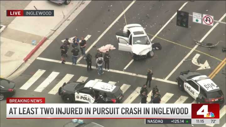 Police pursuit ends in head-on crash in Inglewood, injuring 2 minors