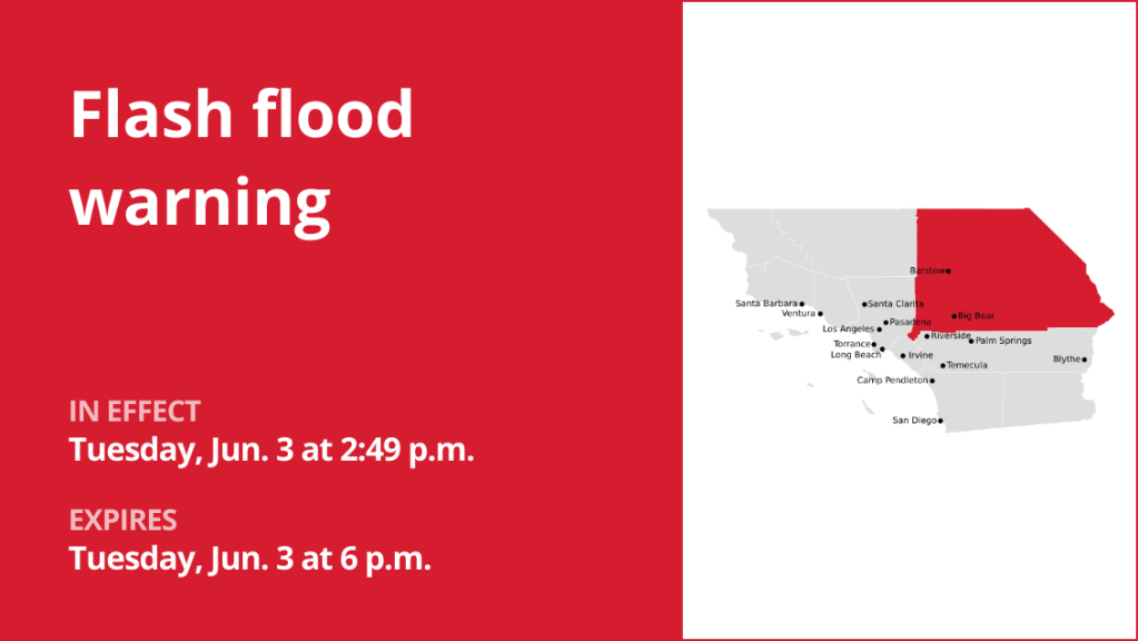 Update: Flash flood warning active for San Bernardino County Tuesday night