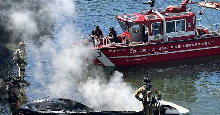 Lake Coeur d'Alene fishermen rescue man on burning boat