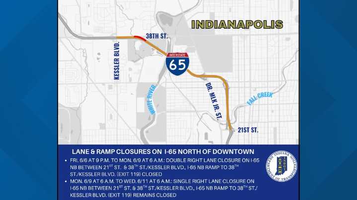 Lane, ramp closures coming to I-65 north of downtown Indianapolis