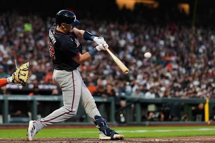 A ball thrown from the stands causes moment of confusion in Braves