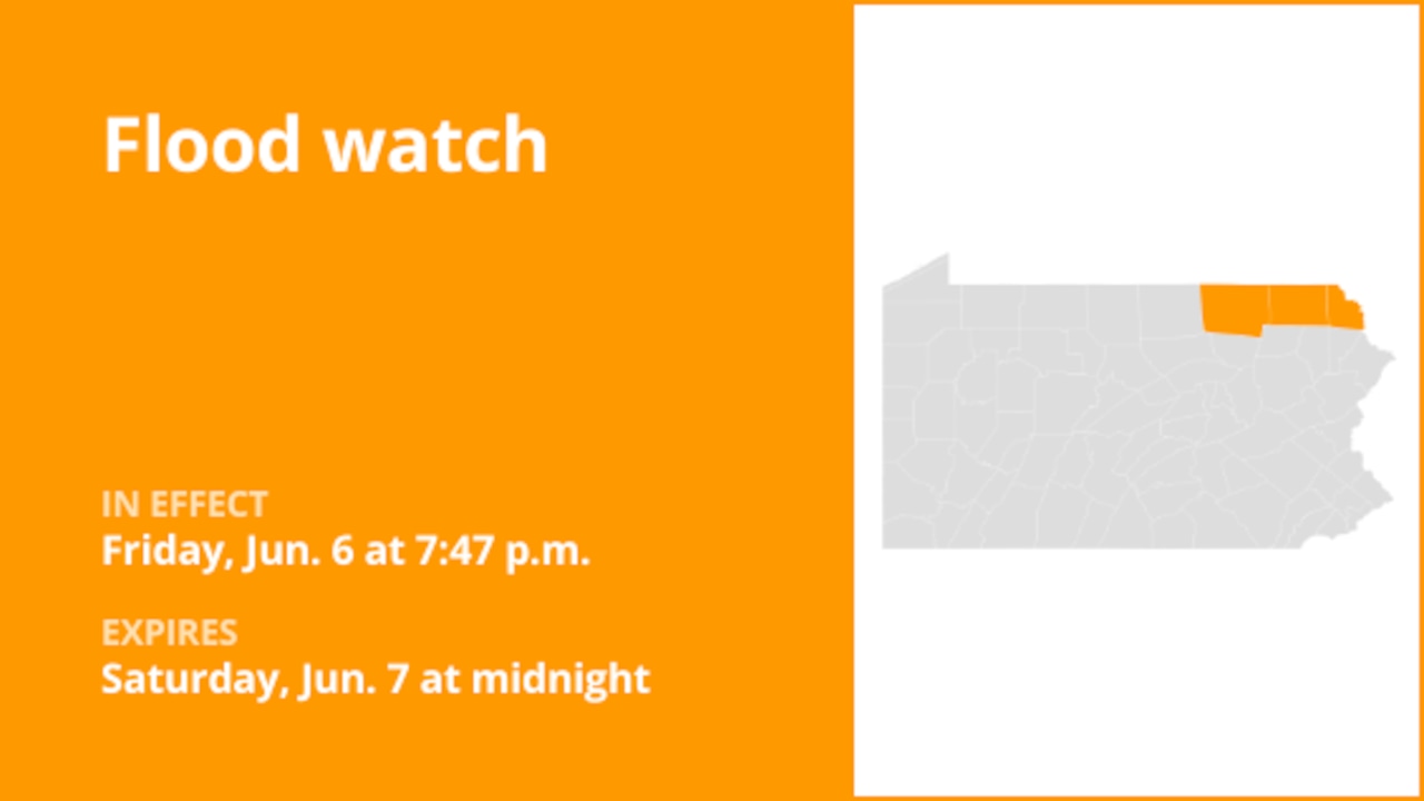 Update: Northeast Pa. placed under a flood watch until early Saturday triggered by heavy rain