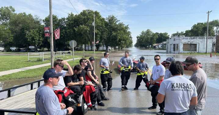 Kansas residents and their dogs rescued from home after flooding in Chase County