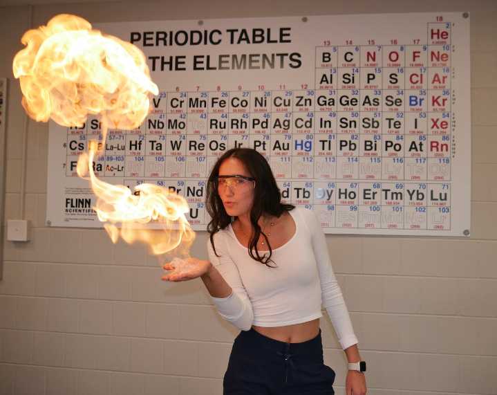 Orange High School chemistry students fire it up during lesson about flammable gases