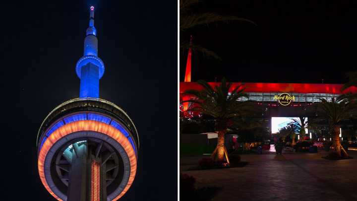CN Tower, Hard Rock Stadium light up for respective teams before Stanley Cup Final