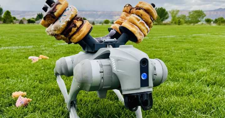 Robotic dog delivers donuts to police officers on Donut Day