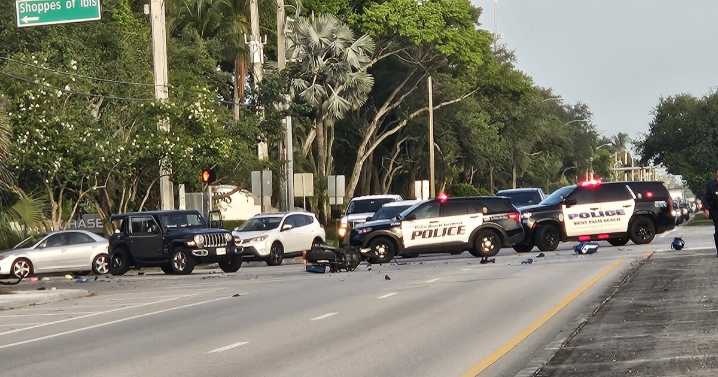 1 hospitalized after crash involving motorcycle on Northlake Boulevard in West Palm Beach