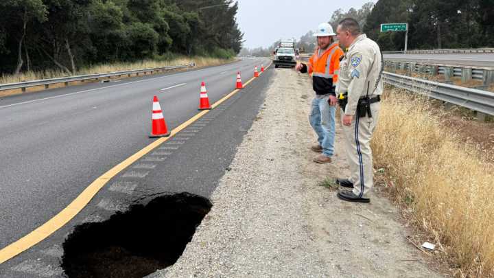 Sinkhole opens on Highway 1 near Watsonville
