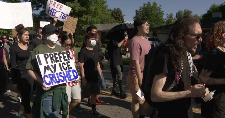 Anti-ICE demonstrators march to Aurora facility, show support for detainees and LA protestors