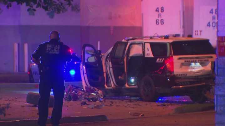 Carjacking leads to head-on crash with Dallas police, injuring 2 officers and killing 1 person in suspect car
