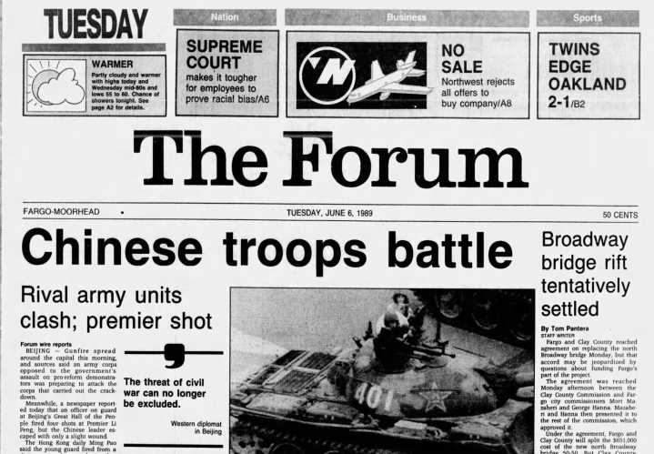 Today in History: Impacts from Tiananmen Square protests in China felt in Fargo