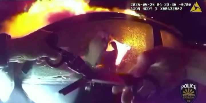 ‘This heroic and selfless act:’ Police officer saves firefighter’s daughter from burning car