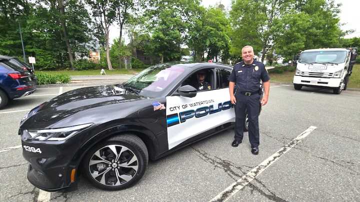 Watertown’s First Police Officer of the Month Driving the WPD’s First Electric Police Car