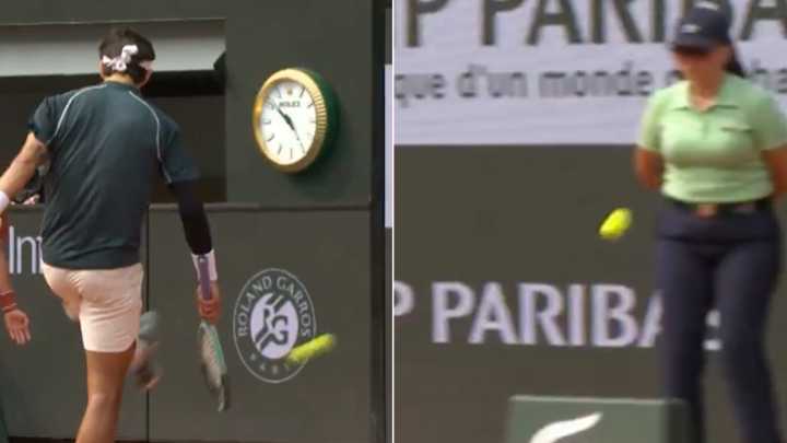 Shocking moment tennis star Musetti BOOTS ball at female line judge's chest sparking fan fury at French Open