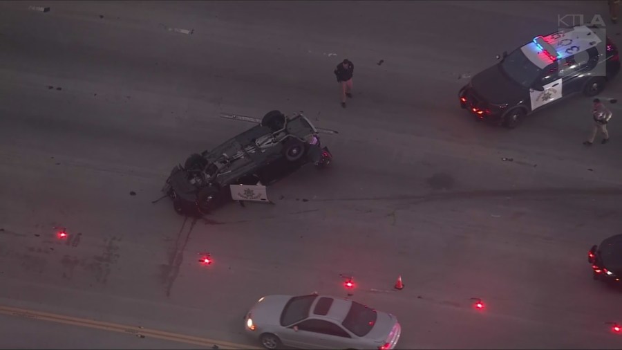 CHP cruiser overturns amid high-speed pursuit in L.A.