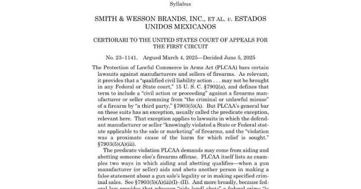 Supreme Court rules against Mexico on $10 billion gun maker lawsuit
