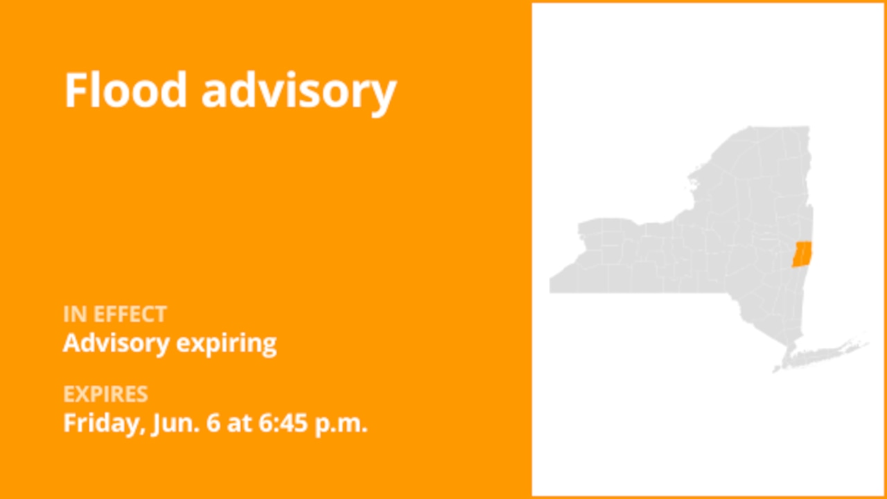 NY weather update: The current flood advisory for Rensselaer County will be expiring at 6:45 p.m.