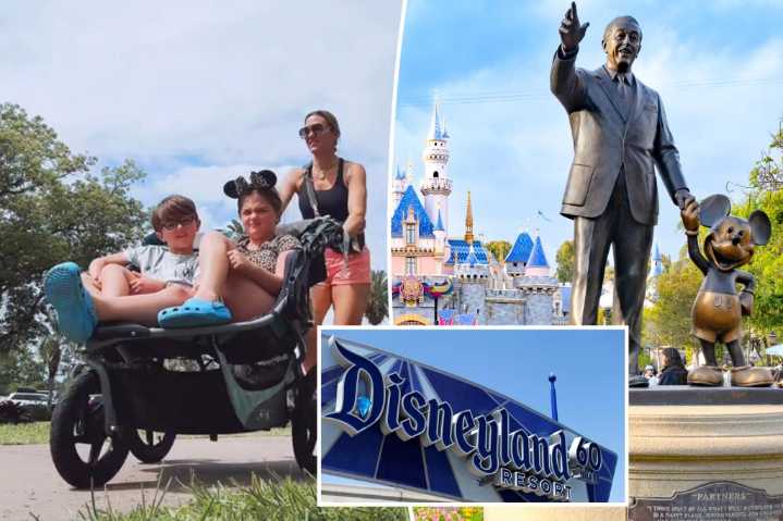 Mom pushed kids in stroller around Disney