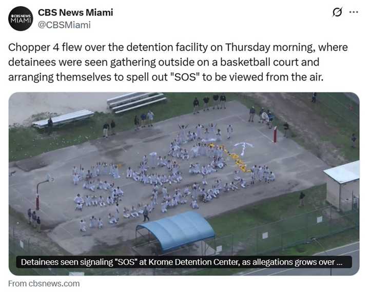 Migrantes detenidos en Miami forman con sus cuerpos un ‘SOS’ ante hacinamiento en Krome