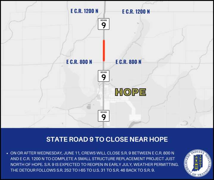 State Road 9 to close near Hope