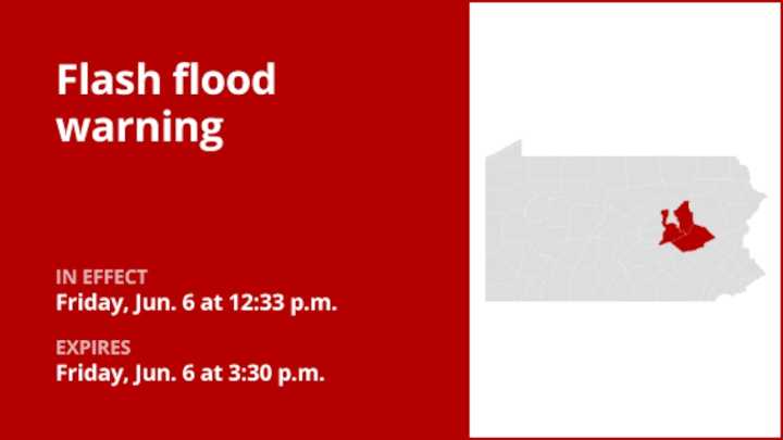Flash flood warning active for Columbia and Northumberland counties Friday afternoon caused by thunderstorms