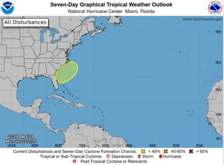Non-tropical system forms off U.S. coast; could form tropical, subtropical characteristics