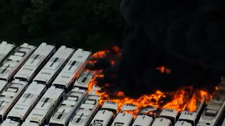 Crews battling 2-alarm SEPTA bus fire in Philadelphia