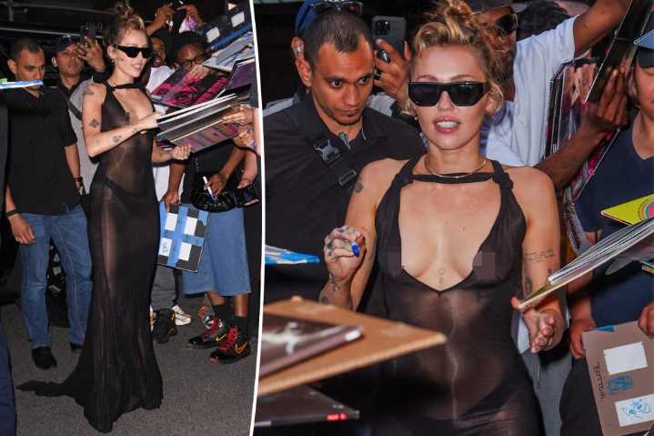 Miley Cyrus dares to bare in sheer black dress while promoting new album