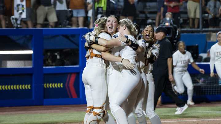 Texas softball coach reaction to 'finally' winning WCWS championship