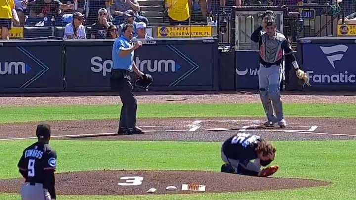 Marlins Catcher Drills Teammate in Head With Hard Throw During Warm