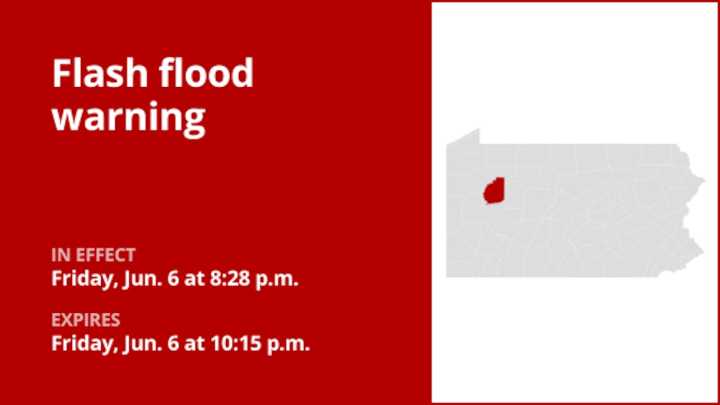 Update: Flash flood warning in place for Clarion County Friday night caused by thunderstorms