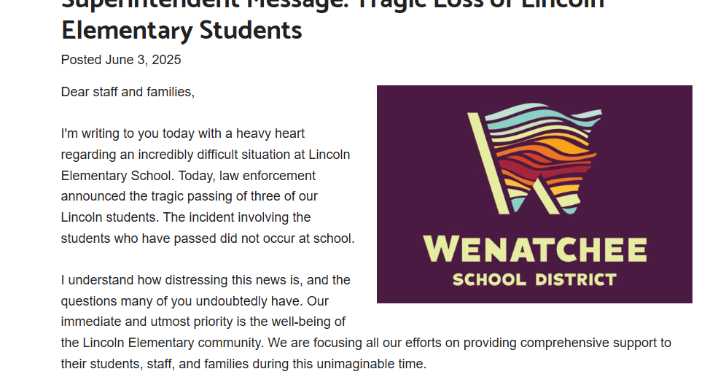 Wenatchee school district mourns loss of 3 Lincoln Elementary students