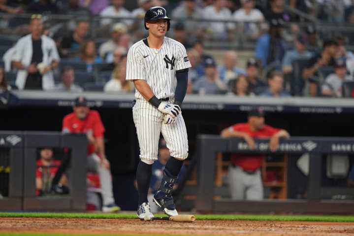 Yankees’ Anthony Volpe out of lineup after taking pitch to his elbow