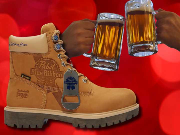 Raise a glass! Timberland’s Pabst Blue Ribbon boots are still in stock