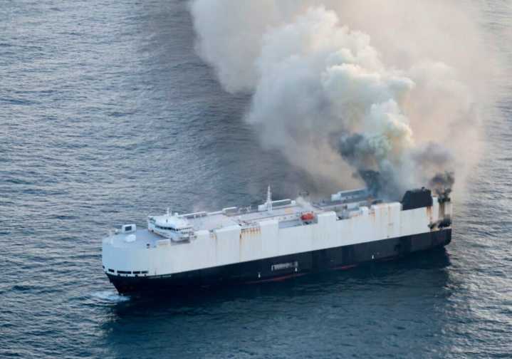 Salvage crew bound for the site of a cargo ship fire off the coast of Alaska