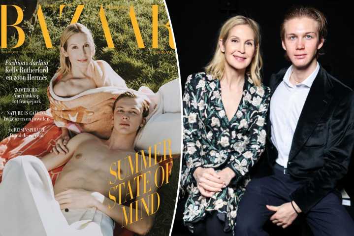 Kelly Rutherford poses with son Hermés in fashion magazine
