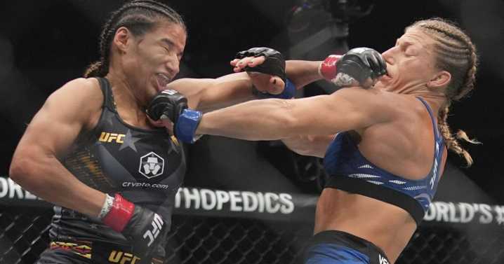 Harrison, Dvalishvili celebrate as 135-pound champions at UFC 316 with President Trump looking on