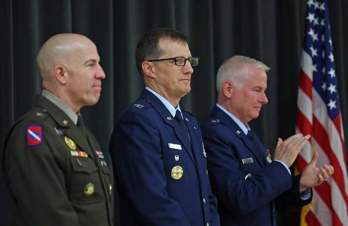 Arkansas Air National Guard ceremony marks shift of command from Leahy to Groves