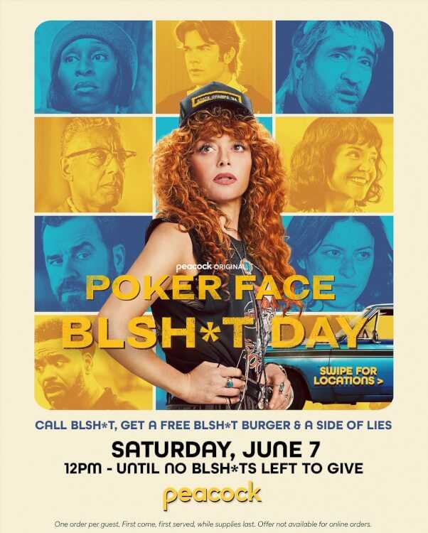 Peacock Declares ‘BLSH*T Day’ with Free Burgers Across L.A. to Celebrate “Poker Face” Season 2