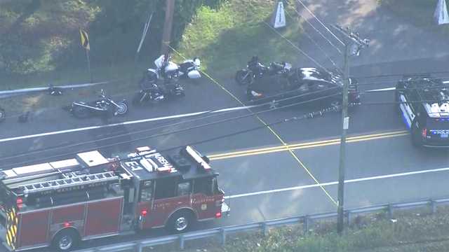 Police close Route 28 following crash involving car and motorcycles