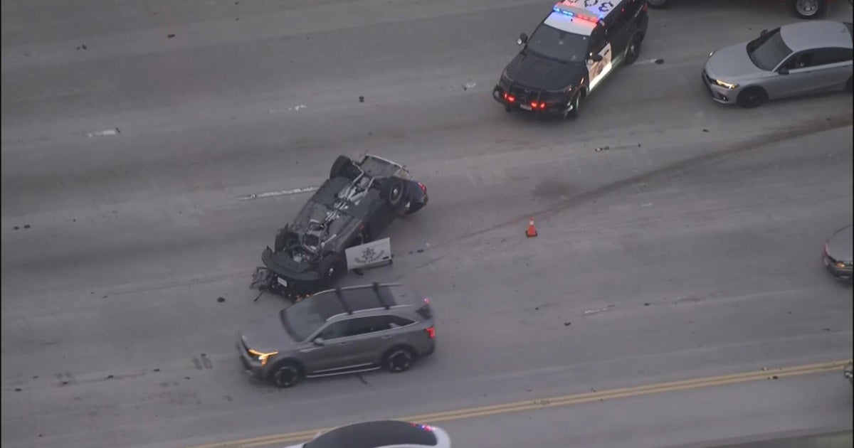 Police car rolls over during pursuit of stolen vehicle in LA County