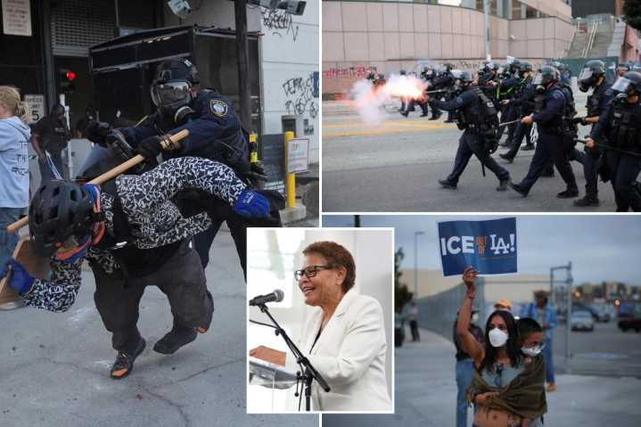 Trump admin officials blast LA Mayor Karen Bass' response to ICE raids — as cops clash with violent protesters