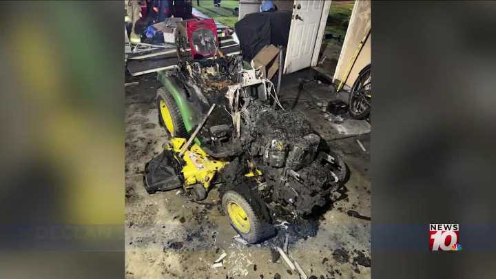 Garage fire in Canandaigua melts lawnmower